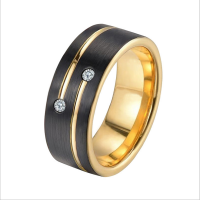 Fashion Wedding Engagement Decorate Jewelry Plating Black&Gold Color Inlay White Cubic Zirconia Tungsten Rings