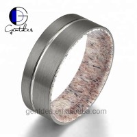 Gentdes Jewelry High Quality Inlay Deer Antler Grey Tungsten Carbide Rings Brushed Groove For Men